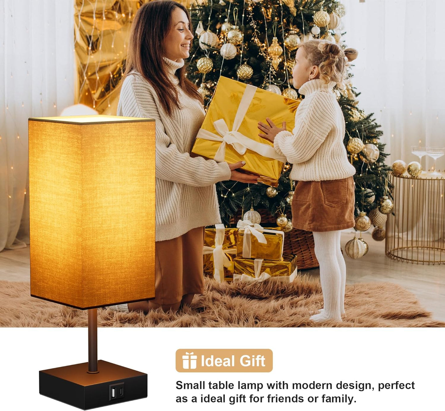 Bedside Lamps Set of 2, Table Lamp for Living Room USB C USB a Charging Ports, 3 Way Dimmable Nightstand Lamps, Beige Lamp Shade Touch Lamps for Bedrooms LED Bulb Included