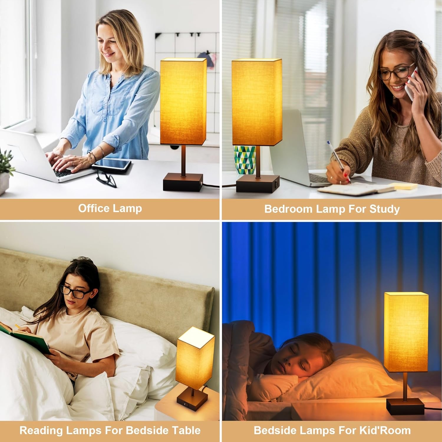 Bedside Lamps Set of 2, Table Lamp for Living Room USB C USB a Charging Ports, 3 Way Dimmable Nightstand Lamps, Beige Lamp Shade Touch Lamps for Bedrooms LED Bulb Included