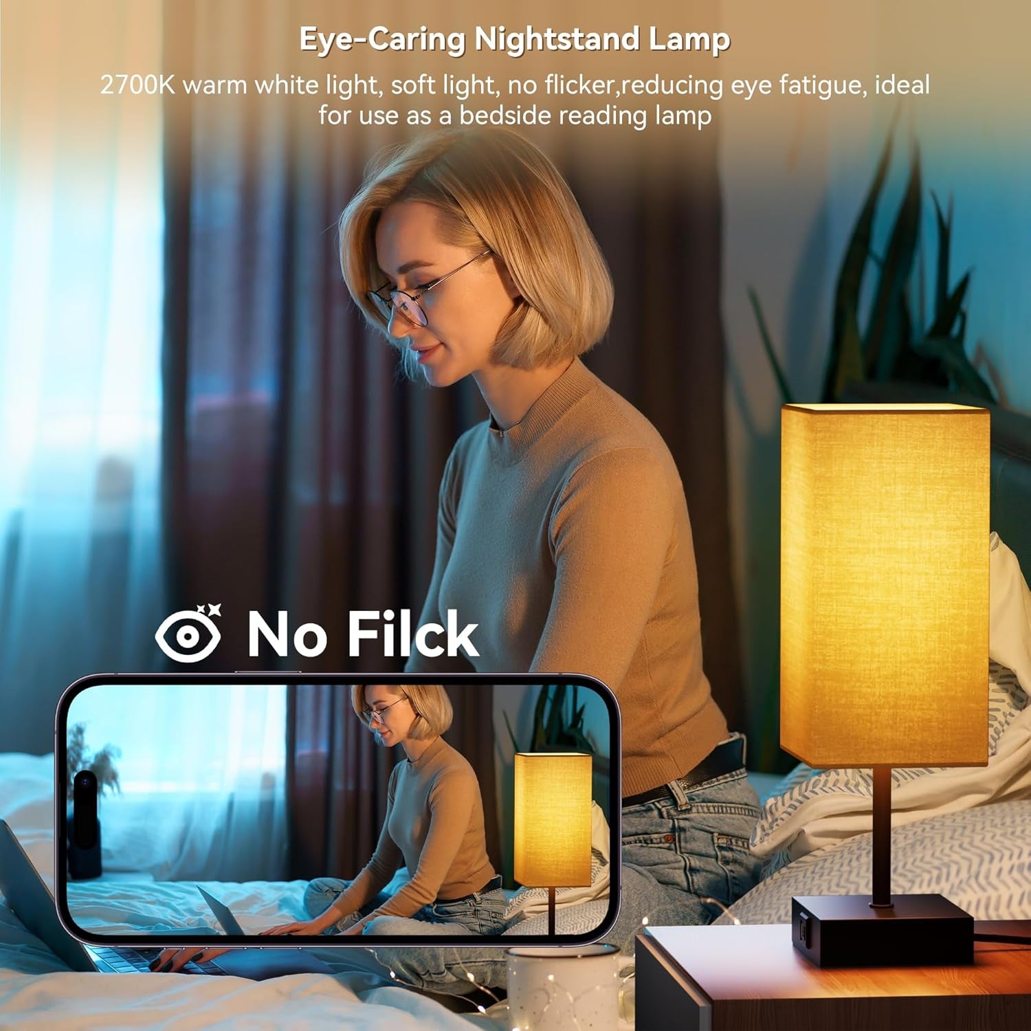 Bedside Lamps Set of 2, Table Lamp for Living Room USB C USB a Charging Ports, 3 Way Dimmable Nightstand Lamps, Beige Lamp Shade Touch Lamps for Bedrooms LED Bulb Included